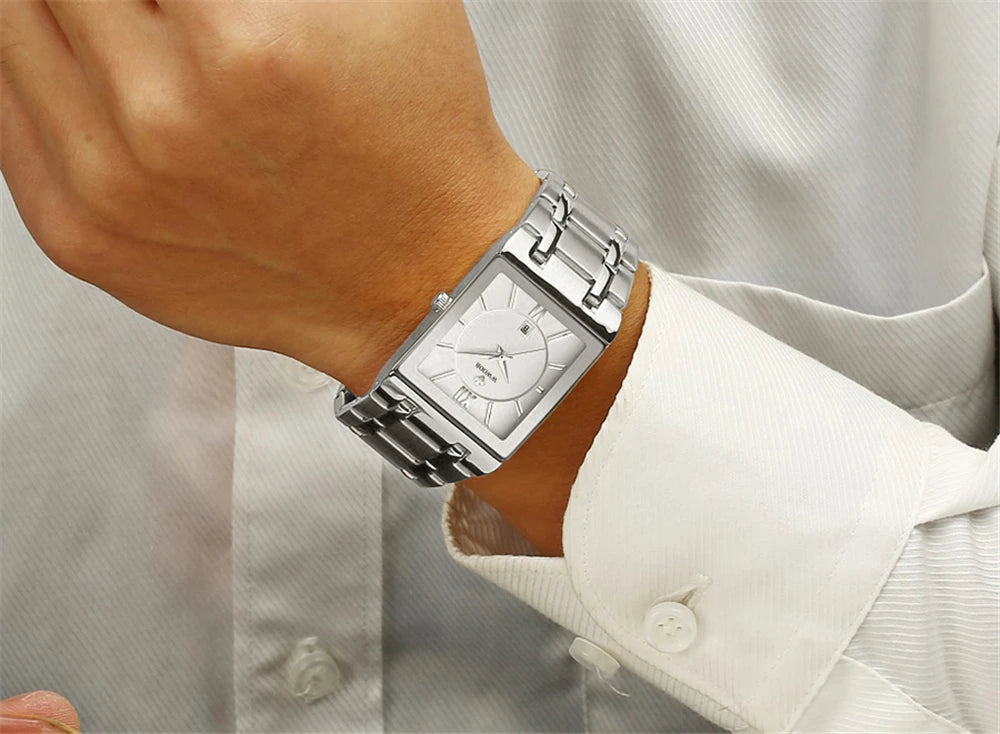 Wwoor-relógio masculino de quartzo, aço inoxidável, ouro, à prova d'água, com data quadrada, marca de luxo, para homens