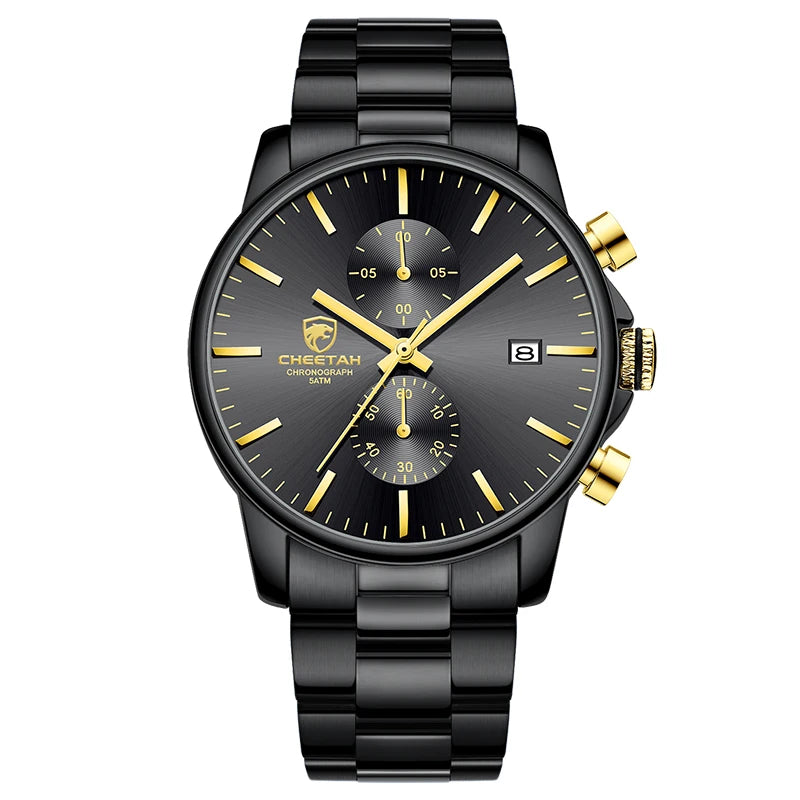 Novo cheetah relógio masculino marca de luxo negócios preto relógios quartzo dos homens à prova dwaterproof água cronógrafo esporte relógio pulso data masculino