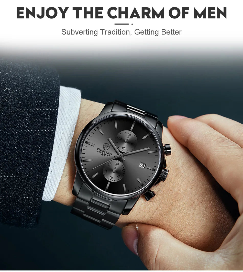 Novo cheetah relógio masculino marca de luxo negócios preto relógios quartzo dos homens à prova dwaterproof água cronógrafo esporte relógio pulso data masculino
