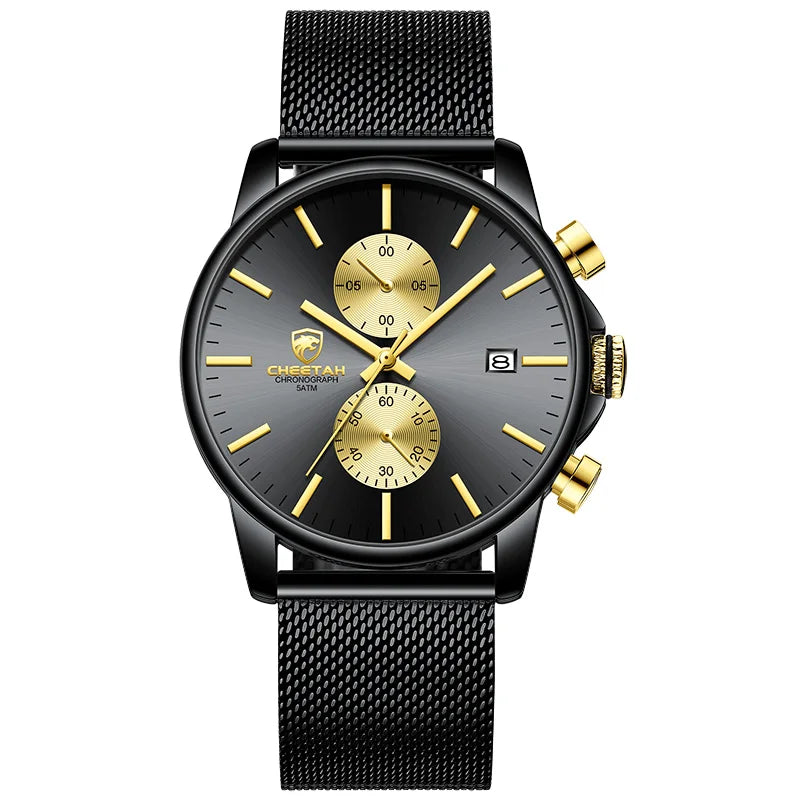 Novo cheetah relógio masculino marca de luxo negócios preto relógios quartzo dos homens à prova dwaterproof água cronógrafo esporte relógio pulso data masculino
