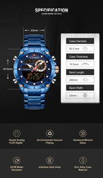 Naviforce relógios masculino militar esportes relógio de pulso alta qualidade luxo quartzo aço dupla exibição relógio masculino relogio masculino