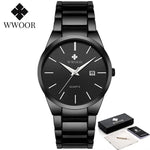 Estilo simples relógios para homens quartzo relógio de aço inoxidável wwoor relógios masculinos marca superior luxo ouro preto relógio de pulso à prova dwaterproof água