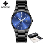 Estilo simples relógios para homens quartzo relógio de aço inoxidável wwoor relógios masculinos marca superior luxo ouro preto relógio de pulso à prova dwaterproof água