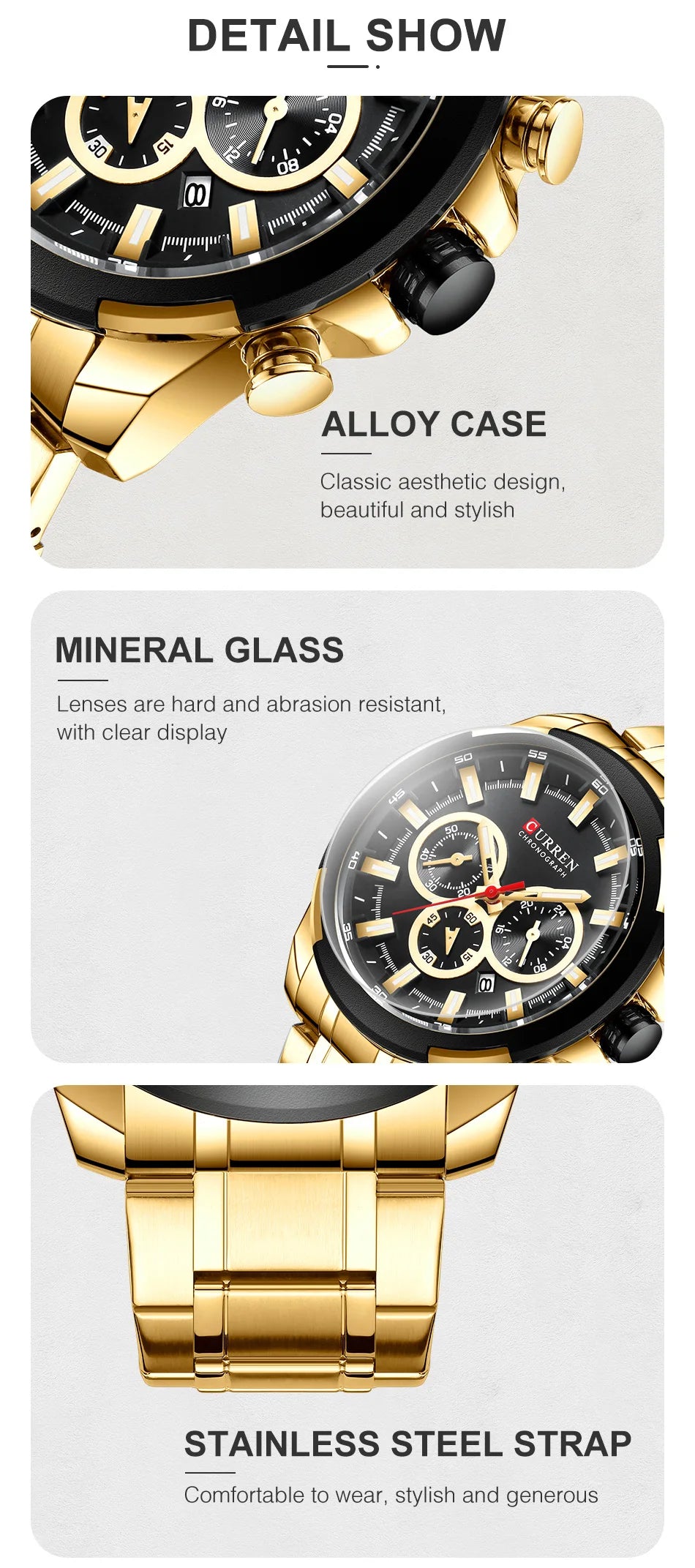 Curren relógios masculinos marca superior grande esporte relógio de luxo militar aço quartzo relógios pulso cronógrafo design ouro relógio masculino