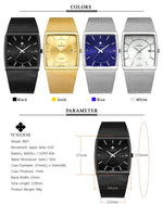Wwoor marca superior de luxo japão movimento quartzo relógios dos homens ultra fino ouro malha aço relógio para homem quadrado à prova dwaterproof água relógio pulso