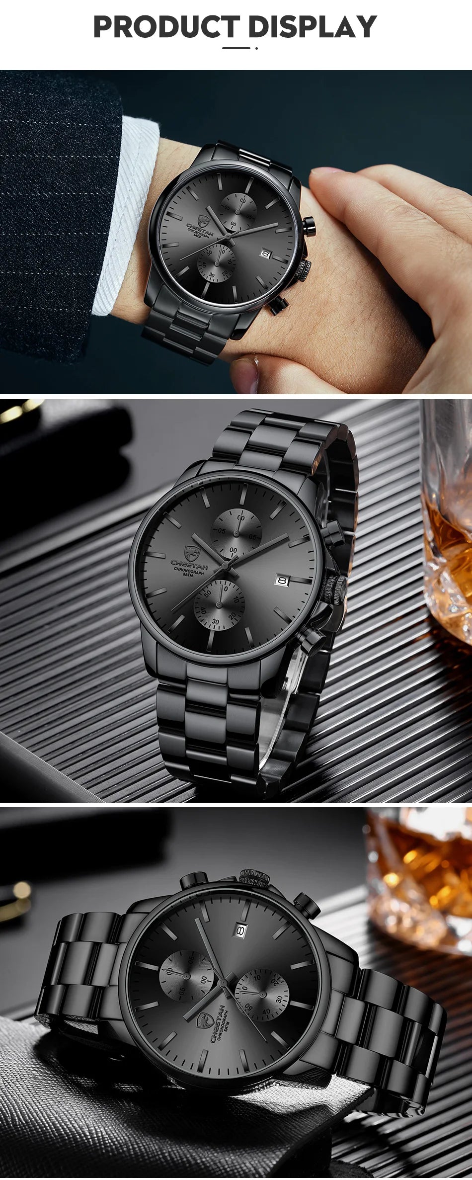 Novo cheetah relógio masculino marca de luxo negócios preto relógios quartzo dos homens à prova dwaterproof água cronógrafo esporte relógio pulso data masculino