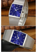 Wwoor marca superior de luxo japão movimento quartzo relógios dos homens ultra fino ouro malha aço relógio para homem quadrado à prova dwaterproof água relógio pulso