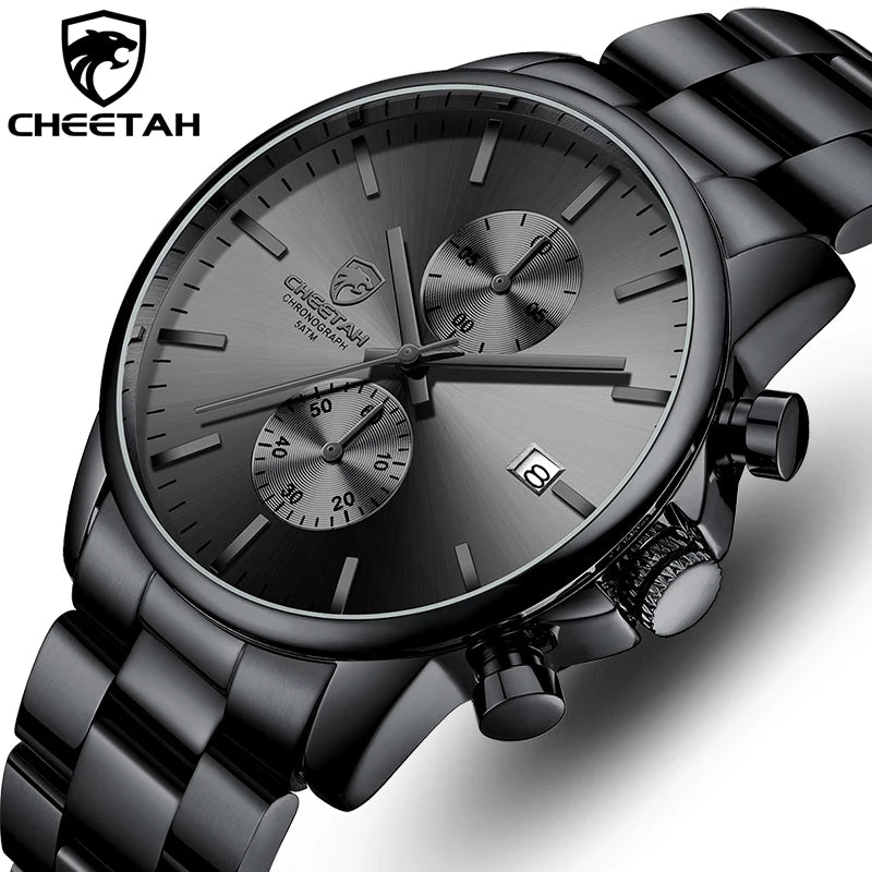 Novo cheetah relógio masculino marca de luxo negócios preto relógios quartzo dos homens à prova dwaterproof água cronógrafo esporte relógio pulso data masculino