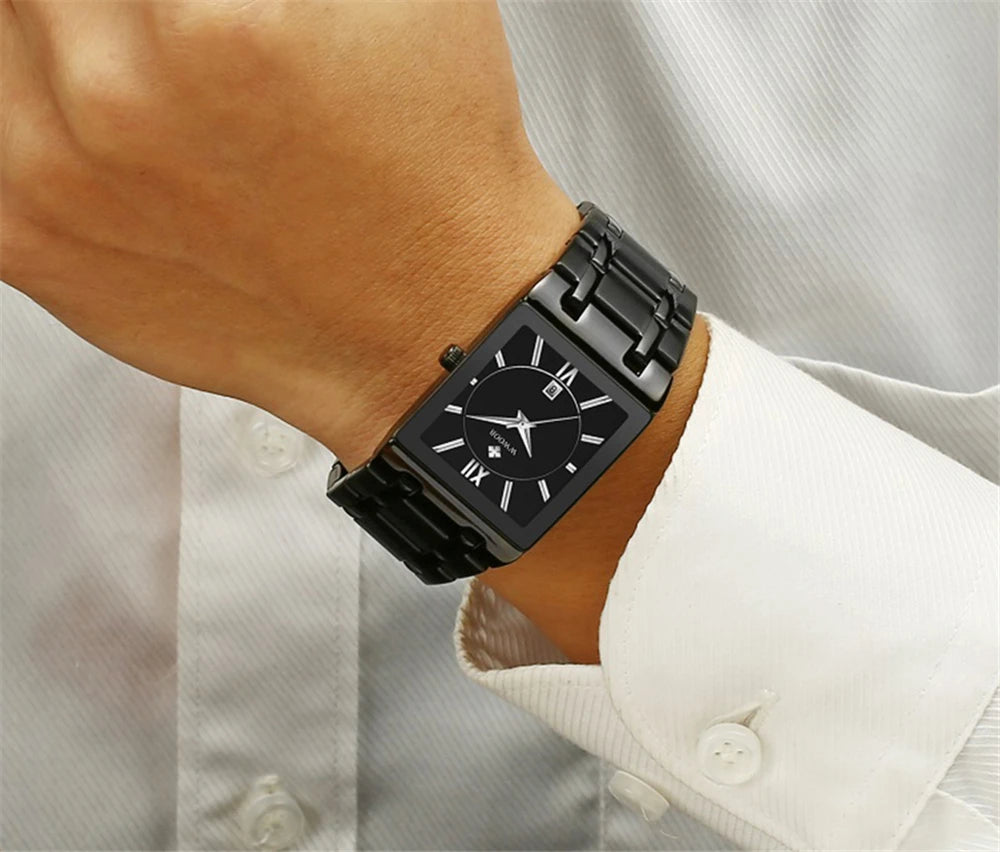 Wwoor-relógio masculino de quartzo, aço inoxidável, ouro, à prova d'água, com data quadrada, marca de luxo, para homens