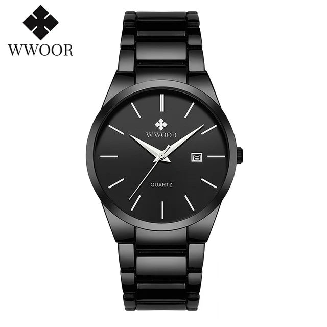 Estilo simples relógios para homens quartzo relógio de aço inoxidável wwoor relógios masculinos marca superior luxo ouro preto relógio de pulso à prova dwaterproof água