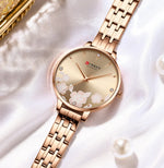 CURREN-quartzo relógios para mulheres, simples pulseira de aço inoxidável, flor Design Dial, moda