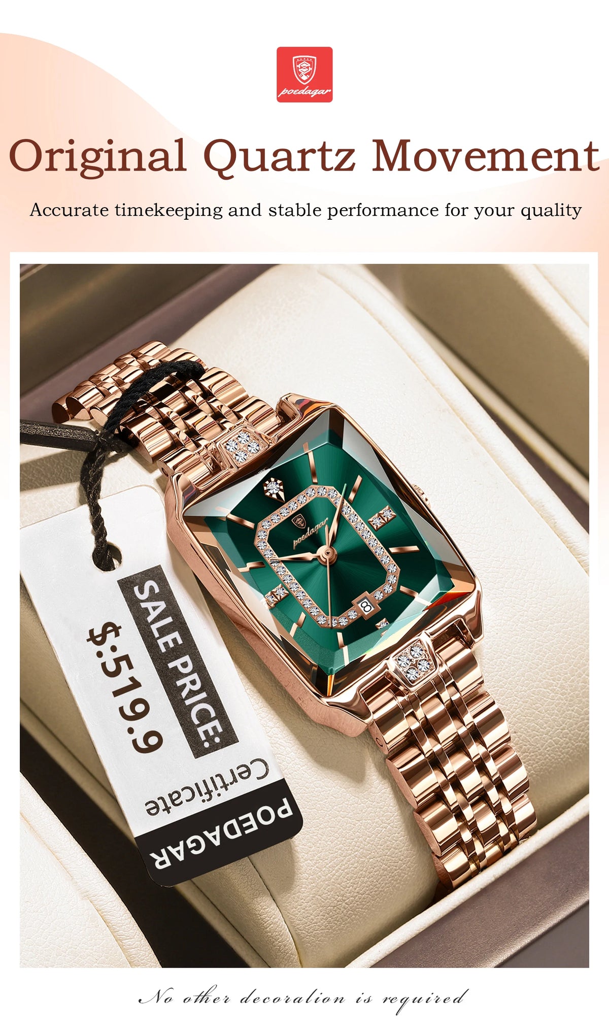 Poedagar relógio de luxo para mulher calendário à prova dwaterproof água alta qualidade senhoras relógio aço inoxidável quartzo relógios femininos elegante + caixa