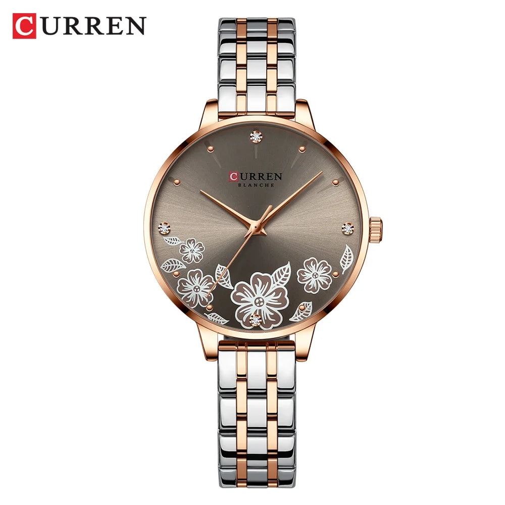CURREN-quartzo relógios para mulheres, simples pulseira de aço inoxidável, flor Design Dial, moda