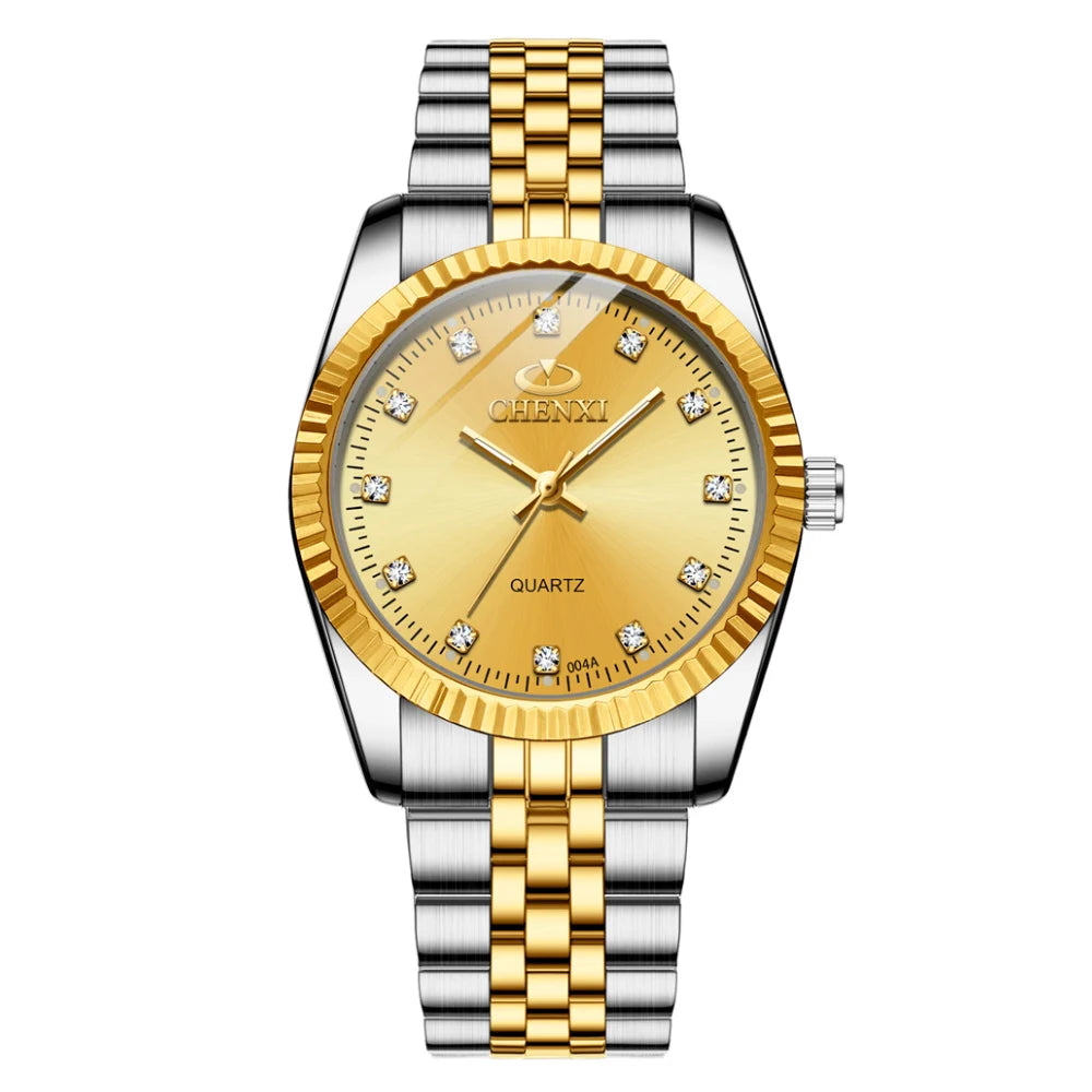 CHENXI-Relógio quartzo dourado masculino, strass, pulseira de aço inoxidável, impermeável, relógios de pulso empresariais para homens, várias cores, moda