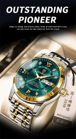 PENGAGAR-Relógio Quartz Masculino, Impermeável, Data Week, Relógio De Pulso Luminoso, Relógios De Aço Inoxidável, Relógio Masculino, Relógio Esportivo