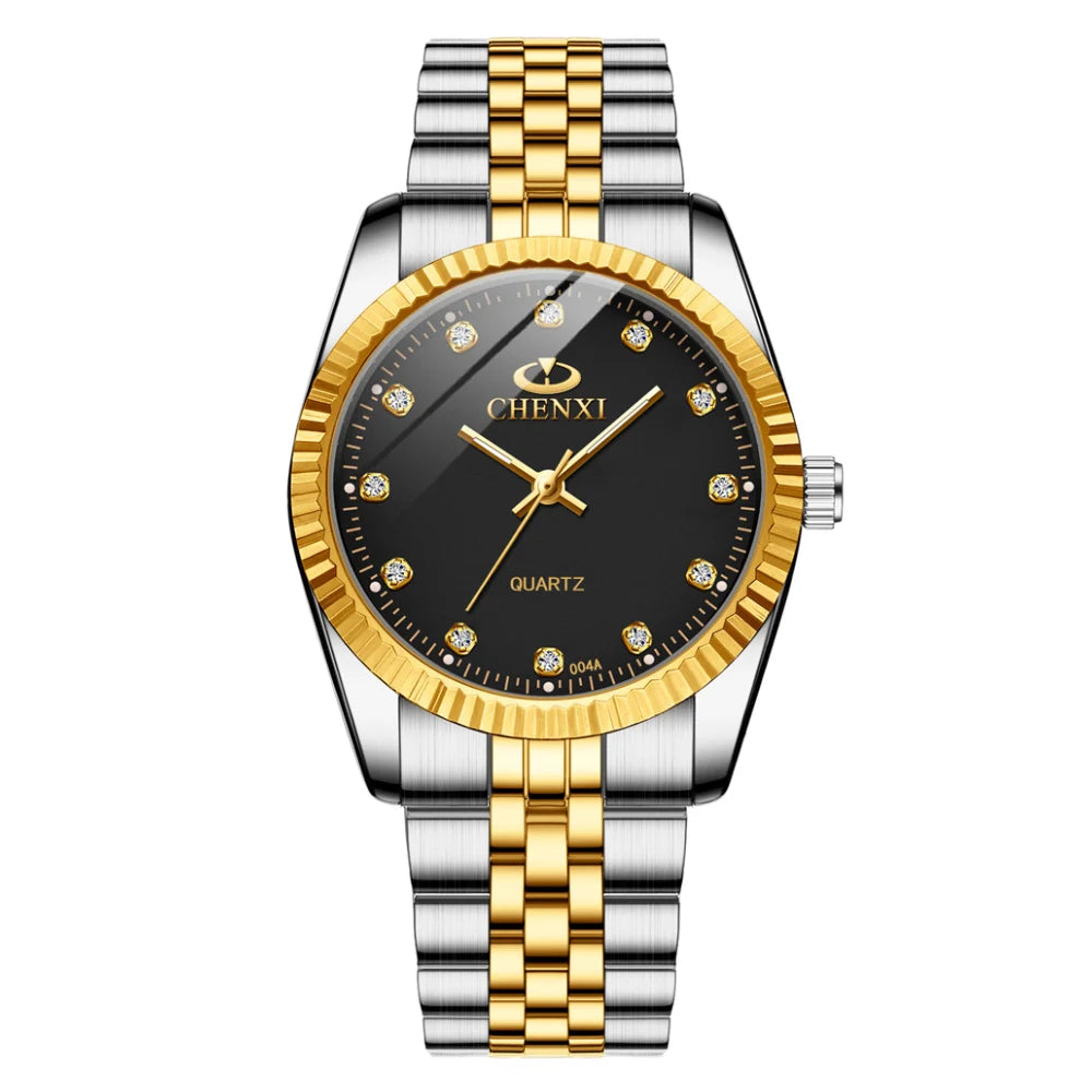 CHENXI-Relógio quartzo dourado masculino, strass, pulseira de aço inoxidável, impermeável, relógios de pulso empresariais para homens, várias cores, moda