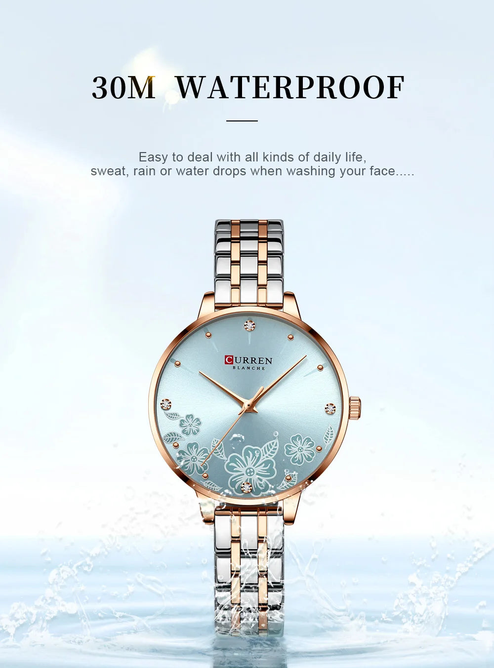 CURREN-quartzo relógios para mulheres, simples pulseira de aço inoxidável, flor Design Dial, moda