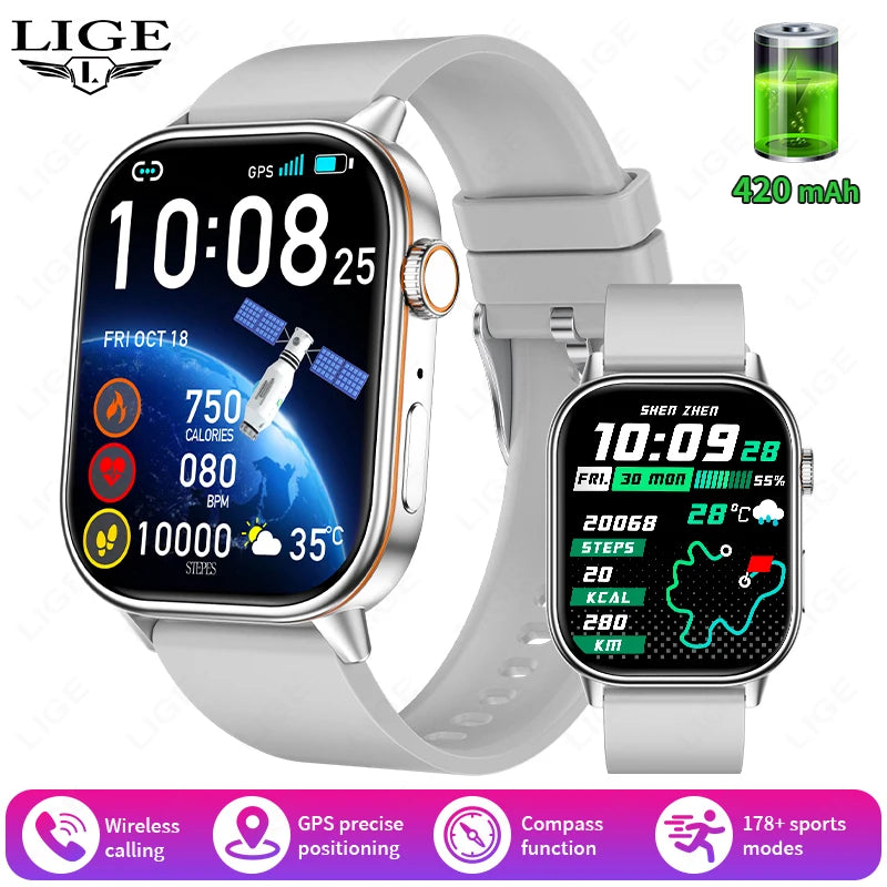 Lige 2025 para android ios gps relógio inteligente feminino 2.01 "tela hd freqüência cardíaca bluetooth chamada bússola ip68 à prova dip68 água masculino smartwatch