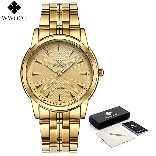 WWOOR-Relógio Masculino De Aço Inoxidável Impermeável De Luxo, Relógio De Quartzo Masculino, Relógios De Moda Casual, Original