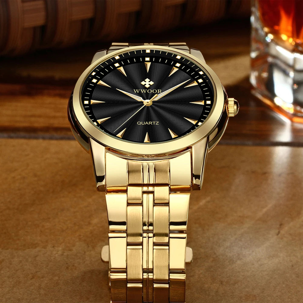 WWOOR-Relógio Masculino De Aço Inoxidável Impermeável De Luxo, Relógio De Quartzo Masculino, Relógios De Moda Casual, Original