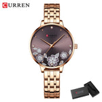CURREN-quartzo relógios para mulheres, simples pulseira de aço inoxidável, flor Design Dial, moda