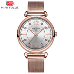 Mini foco 0177 elegante senhoras relógio de quartzo moda luminosa à prova dwaterproof água pulseira metal relógios casuais para mulher relojes de mujer