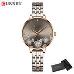 CURREN-quartzo relógios para mulheres, simples pulseira de aço inoxidável, flor Design Dial, moda