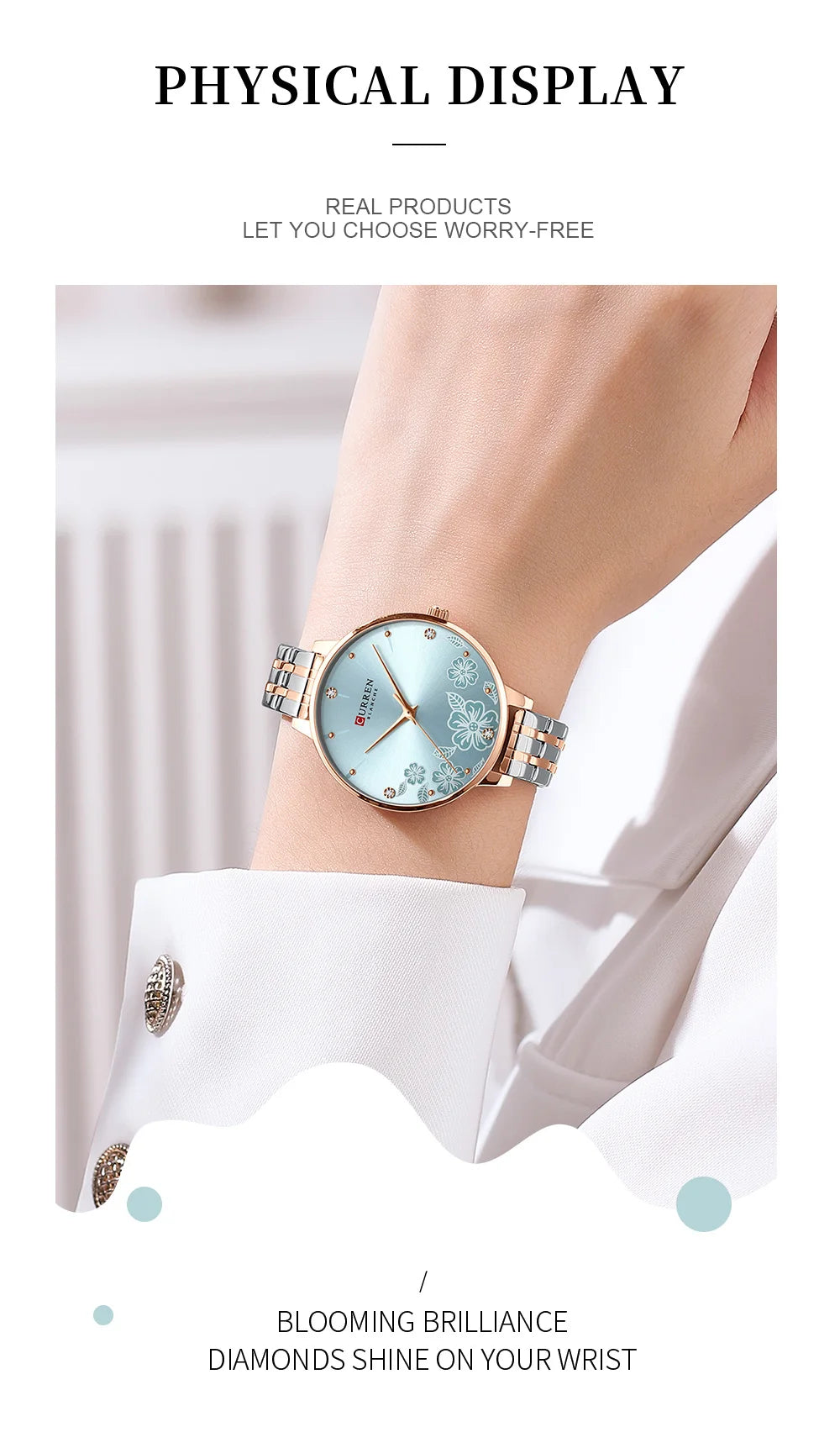 CURREN-quartzo relógios para mulheres, simples pulseira de aço inoxidável, flor Design Dial, moda