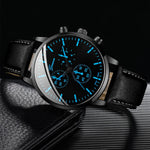 Relógios casuais de negócios masculinos, pulseira de couro, analógico, relógio de quartzo masculino, colar, conjunto de pulseiras, 3 peças