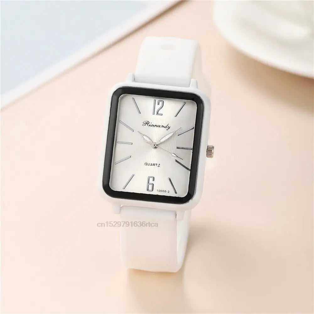 Relógios de Moda de Luxo Mulher em Silicone Qualidades Rectângulo de Quartzo Relógios de Pulso com Pulseira Simples Preto Branco Relógio Feminino Presente