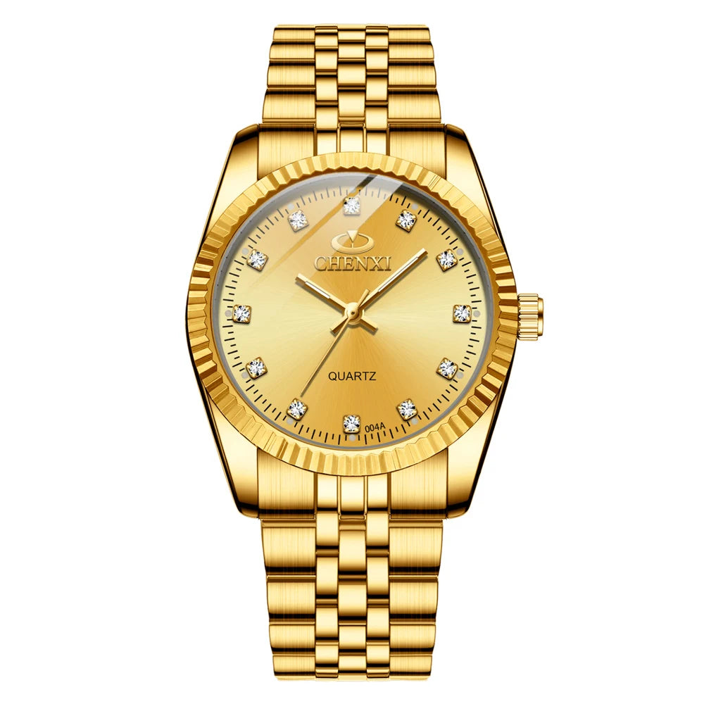 CHENXI-Relógio quartzo dourado masculino, strass, pulseira de aço inoxidável, impermeável, relógios de pulso empresariais para homens, várias cores, moda
