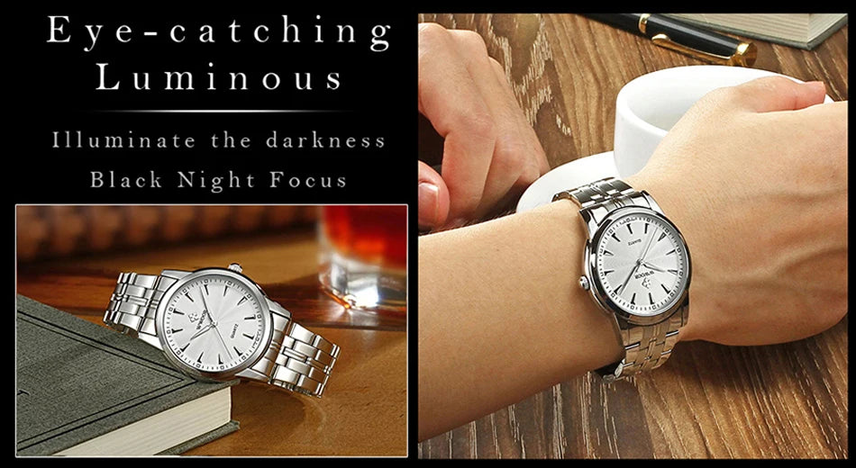 WWOOR-Relógio Masculino De Aço Inoxidável Impermeável De Luxo, Relógio De Quartzo Masculino, Relógios De Moda Casual, Original