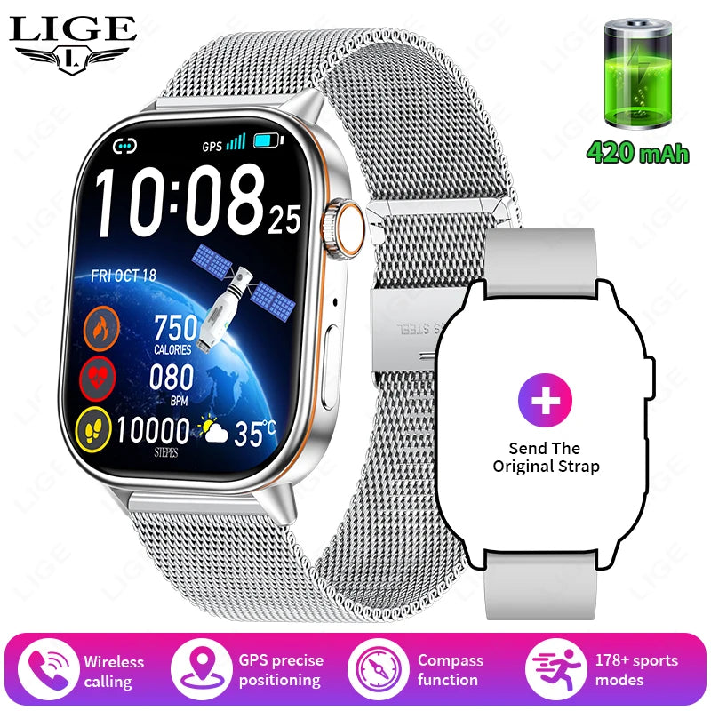 Lige 2025 para android ios gps relógio inteligente feminino 2.01 "tela hd freqüência cardíaca bluetooth chamada bússola ip68 à prova dip68 água masculino smartwatch