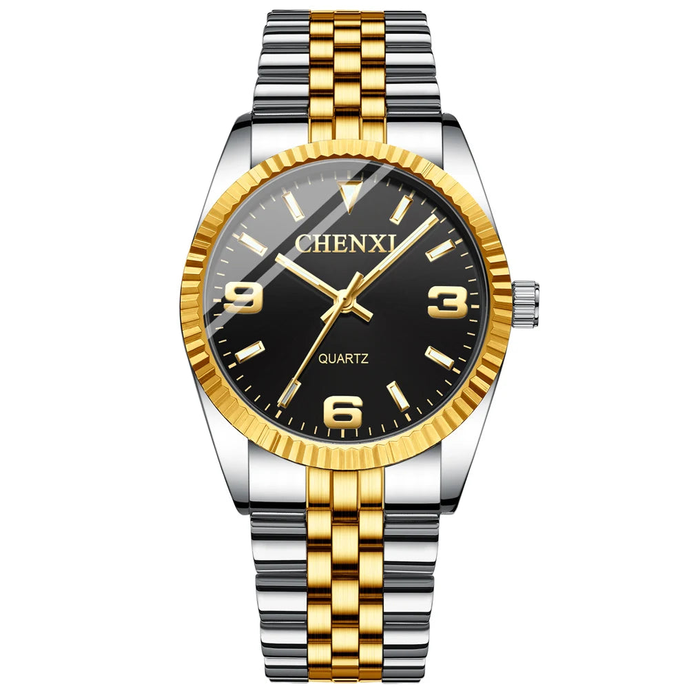 CHENXI-Relógio quartzo dourado masculino, strass, pulseira de aço inoxidável, impermeável, relógios de pulso empresariais para homens, várias cores, moda
