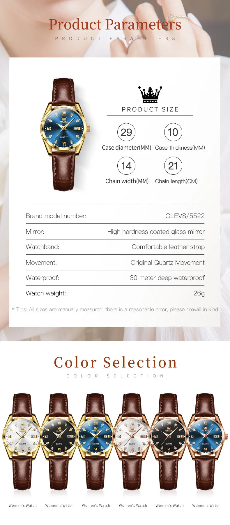 Olevs clássicos pulseira de couro relógio de quartzo para mulheres moda elegante diamante senhoras relógio à prova dwaterproof água data relógio de quartzo feminino