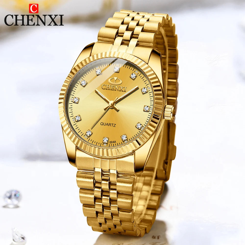 CHENXI-Relógio quartzo dourado masculino, strass, pulseira de aço inoxidável, impermeável, relógios de pulso empresariais para homens, várias cores, moda