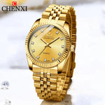 CHENXI-Relógio quartzo dourado masculino, strass, pulseira de aço inoxidável, impermeável, relógios de pulso empresariais para homens, várias cores, moda