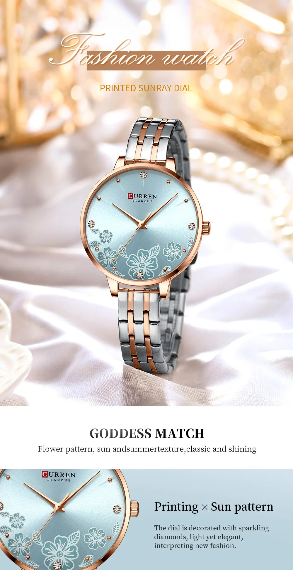 CURREN-quartzo relógios para mulheres, simples pulseira de aço inoxidável, flor Design Dial, moda