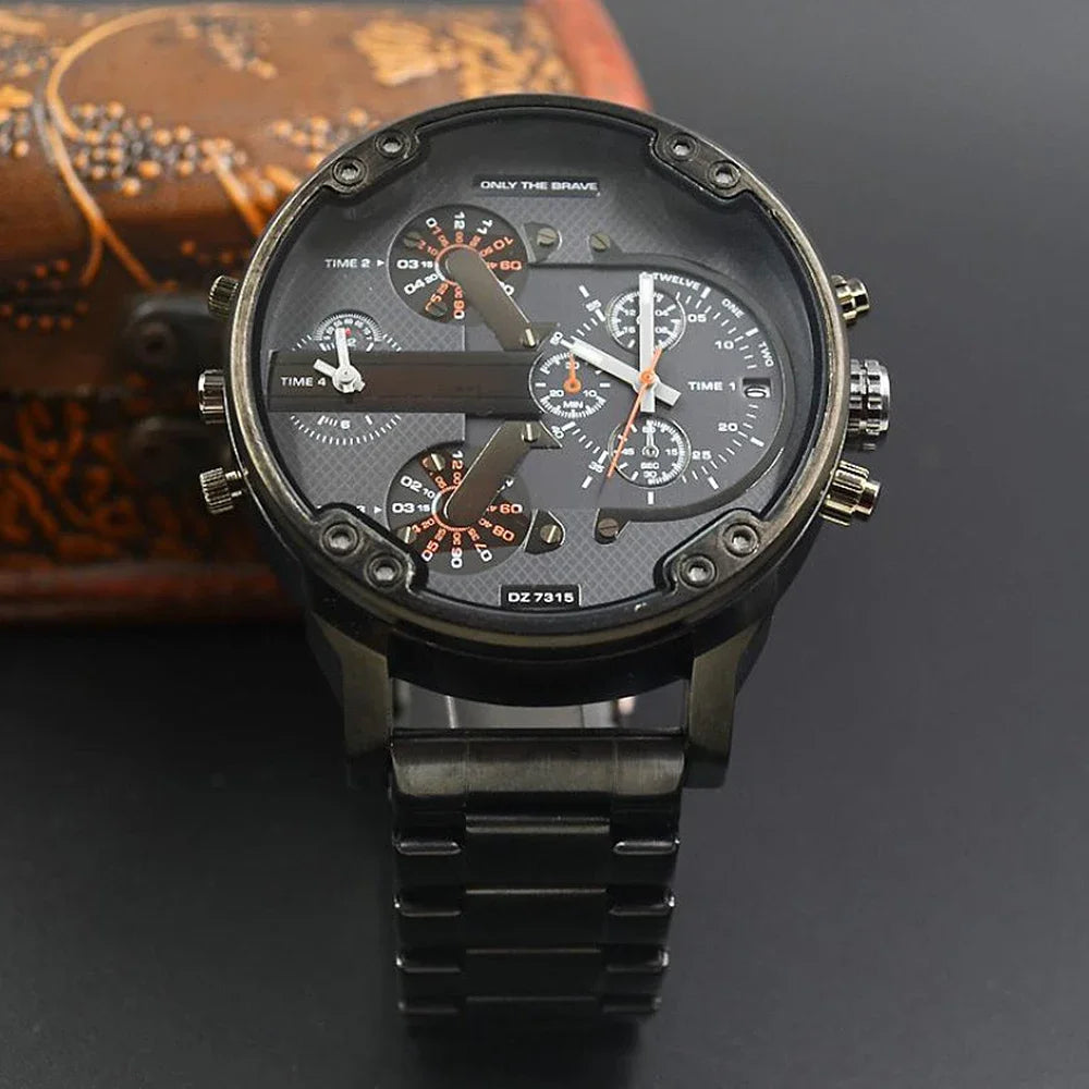 Relógio masculino luxuoso de aço inoxidável – Relógio de quartzo com mostrador analógico grande para negócios e roupas casuais – Cronógrafo esportivo à prova d'água