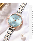 CURREN-quartzo relógios para mulheres, simples pulseira de aço inoxidável, flor Design Dial, moda