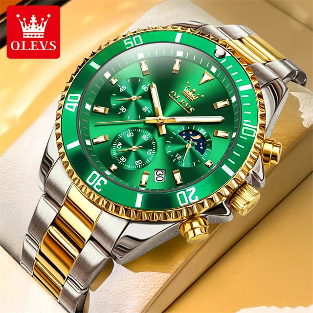 Olevs 2870 relógio masculino 42.5mm grande mostrador cronógrafo fase da lua relógios esportivos à prova dwaterproof água moda original relógio de quartzo para homem 2025