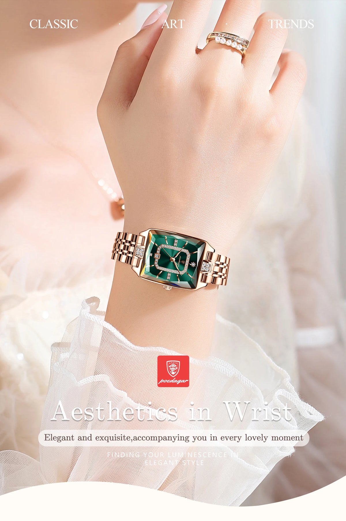 Poedagar relógio de luxo para mulher calendário à prova dwaterproof água alta qualidade senhoras relógio aço inoxidável quartzo relógios femininos elegante + caixa