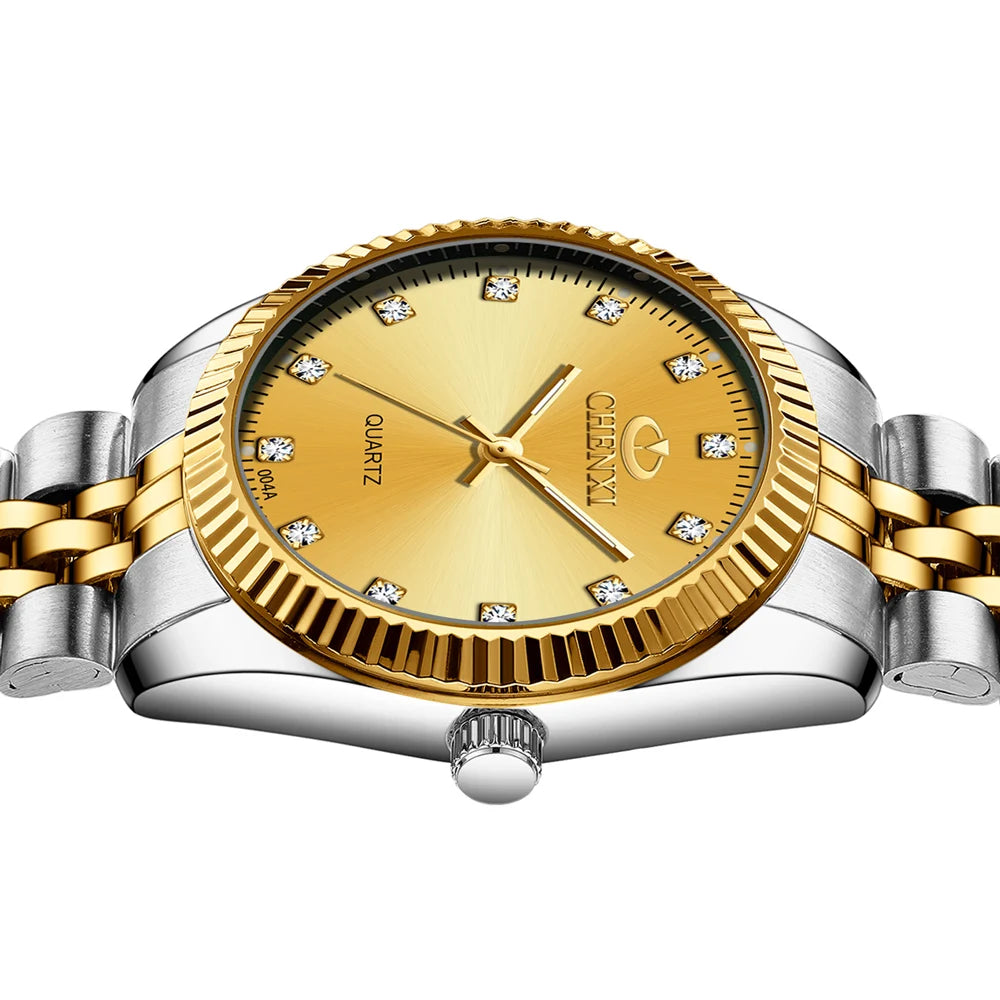 CHENXI-Relógio quartzo dourado masculino, strass, pulseira de aço inoxidável, impermeável, relógios de pulso empresariais para homens, várias cores, moda
