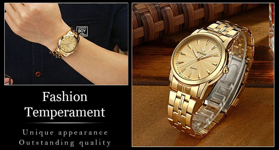 WWOOR-Relógio Masculino De Aço Inoxidável Impermeável De Luxo, Relógio De Quartzo Masculino, Relógios De Moda Casual, Original