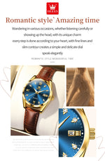 Olevs clássicos pulseira de couro relógio de quartzo para mulheres moda elegante diamante senhoras relógio à prova dwaterproof água data relógio de quartzo feminino