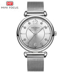 Mini foco 0177 elegante senhoras relógio de quartzo moda luminosa à prova dwaterproof água pulseira metal relógios casuais para mulher relojes de mujer