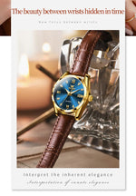 Olevs clássicos pulseira de couro relógio de quartzo para mulheres moda elegante diamante senhoras relógio à prova dwaterproof água data relógio de quartzo feminino