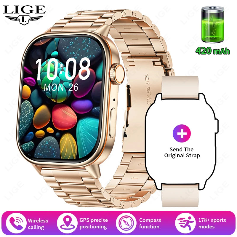 Lige 2025 para android ios gps relógio inteligente feminino 2.01 "tela hd freqüência cardíaca bluetooth chamada bússola ip68 à prova dip68 água masculino smartwatch