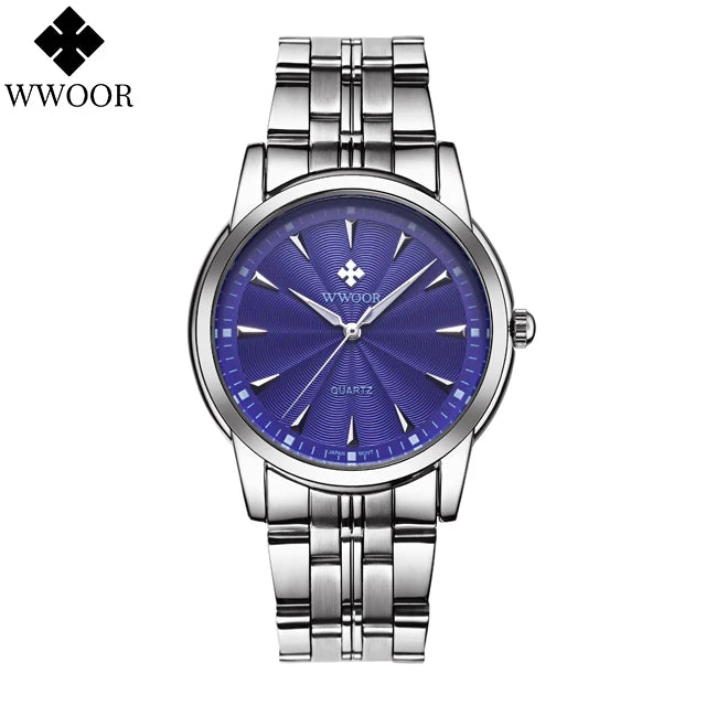 WWOOR-Relógio Masculino De Aço Inoxidável Impermeável De Luxo, Relógio De Quartzo Masculino, Relógios De Moda Casual, Original