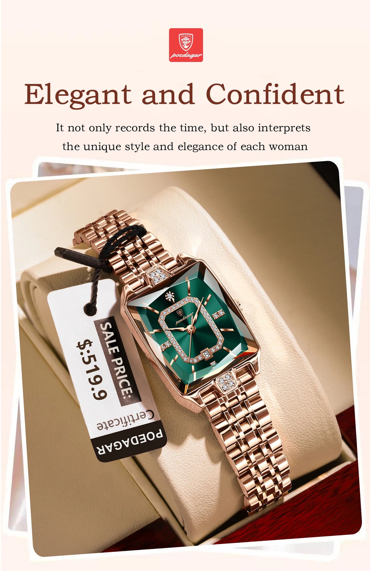 Poedagar relógio de luxo para mulher calendário à prova dwaterproof água alta qualidade senhoras relógio aço inoxidável quartzo relógios femininos elegante + caixa